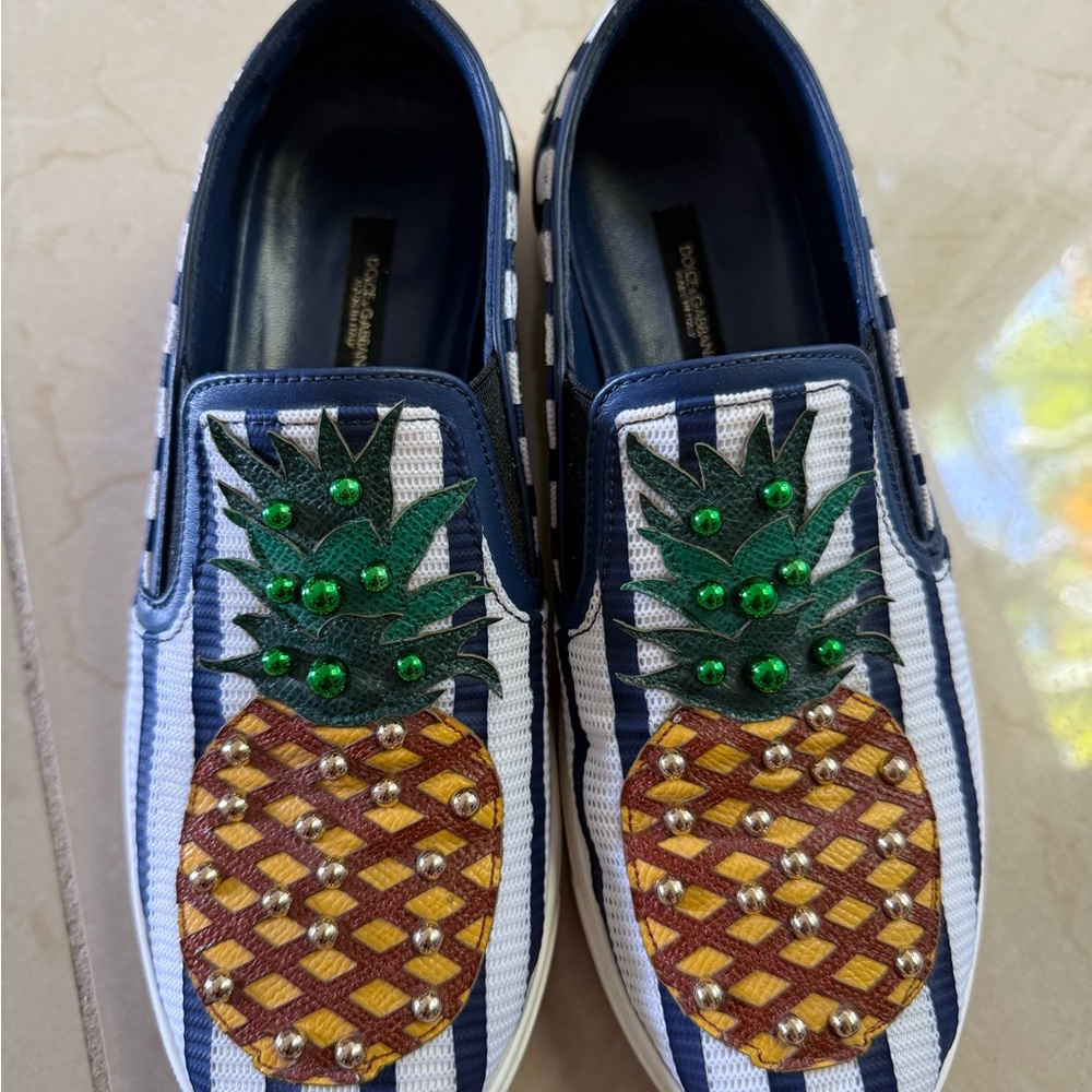 Dolce & Gabbana Navy and White Casual Slip-Ons